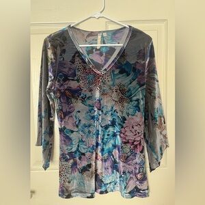 Y2K velvet studded floral water fairy grunge whimsigoth asymmetrical sleeve